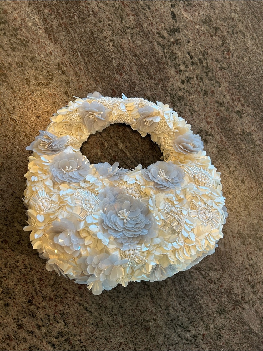 Ivory 3D Floral Appliqué Handbag